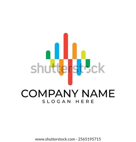 Vibrant logo featuring stylized, colorful sound waves. Conveys energy, movement. Ideal for audio, entertainment, technology, or any brand associated with sound and rhythm.