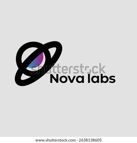 A vibrant logo incorporating space elements, designed for Nova Labs Galaxy, utilizing a striking color palette and distinct typography.