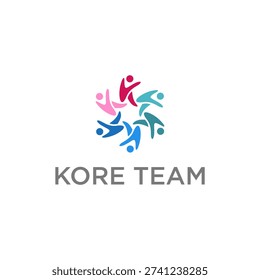 A vibrant logo for Kore Team featuring abstract human figures in various colors (red, pink, blue, teal) arranged in a circular, interconnected pattern, symbolizing teamwork and community.