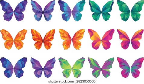 Vibrant low poly butterfly wings display a stunning array of colors and geometric patterns