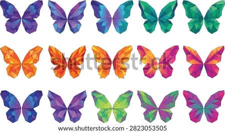 Vibrant low poly butterfly wings display a stunning array of colors and geometric patterns