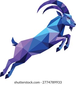Vibrant Low Poly Geometric Jumping Mountain Goat Vector Illustration