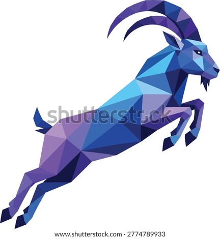 Vibrant Low Poly Geometric Jumping Mountain Goat Vector Illustration