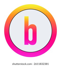 Vibrant Lowercase letter b Icon - Minimalist Design with Yellow-Pink Gradient Ring and Bold Central Letter A on Light Background for Creative Projects