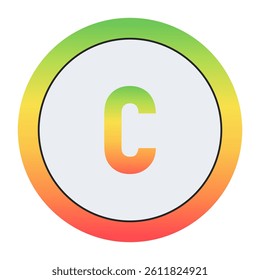 Vibrant Lowercase letter c design with green-red gradient border and light gray inner circle. Perfect for contemporary logo design or creative visual identity.