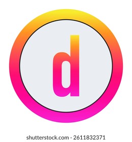 Vibrant Lowercase letter d Icon - Minimalist Design with Yellow-Pink Gradient Ring and Bold Central Letter A on Light Background for Creative Projects