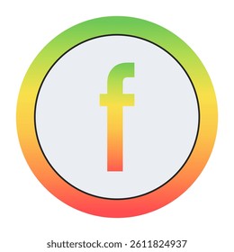 Vibrant Lowercase letter f design with green-red gradient border and light gray inner circle. Perfect for contemporary logo design or creative visual identity.