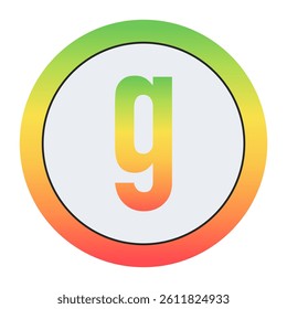 Vibrant Lowercase letter g design with green-red gradient border and light gray inner circle. Perfect for contemporary logo design or creative visual identity.