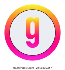 Vibrant Lowercase letter g Icon - Minimalist Design with Yellow-Pink Gradient Ring and Bold Central Letter A on Light Background for Creative Projects