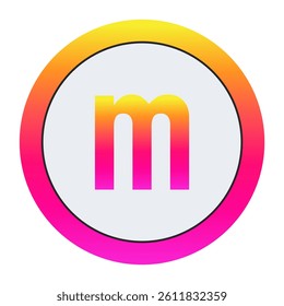 Vibrant Lowercase letter m Icon - Minimalist Design with Yellow-Pink Gradient Ring and Bold Central Letter A on Light Background for Creative Projects