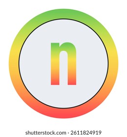 Vibrant Lowercase letter n design with green-red gradient border and light gray inner circle. Perfect for contemporary logo design or creative visual identity