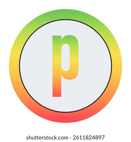 Vibrant Lowercase letter p design with green-red gradient border and light gray inner circle. Perfect for contemporary logo design or creative visual identity.