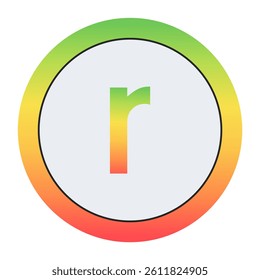 Vibrant Lowercase letter r design with green-red gradient border and light gray inner circle. Perfect for contemporary logo design or creative visual identity.