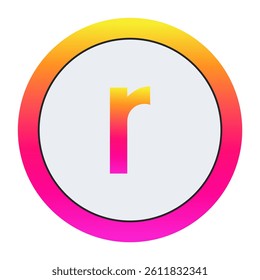 Vibrant Lowercase letter r Icon - Minimalist Design with Yellow-Pink Gradient Ring and Bold Central Letter A on Light Background for Creative Projects