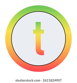 Vibrant Lowercase letter t design with green-red gradient border and light gray inner circle. Perfect for contemporary logo design or creative visual identity.