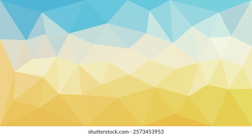 A vibrant low-poly background with a gradient of warm yellow tones blending into light blue, evoking a sunny beach scene under a clear sky.

