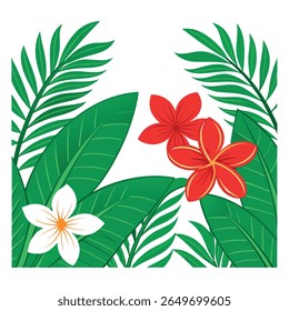 A vibrant and lush tropical plant design set against a clean white background, perfect for creating an exotic and refreshing atmosphere in your projects.