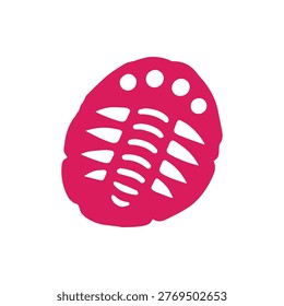 A vibrant magenta abstract shape featuring a playful design of white cutouts including dots and curved lines, perfect for modern graphic projects.
