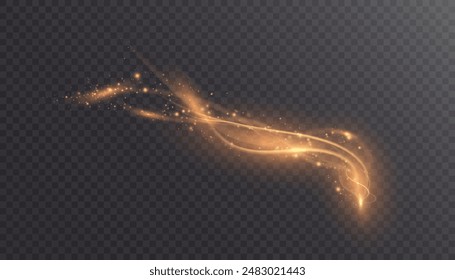 The vibrant Magical Christmas Glow effect sparkles along the curved path, sparkling with a brilliant, magical texture. Glowing stardust wave, shiny sparkles of magical starlight for web design and ill