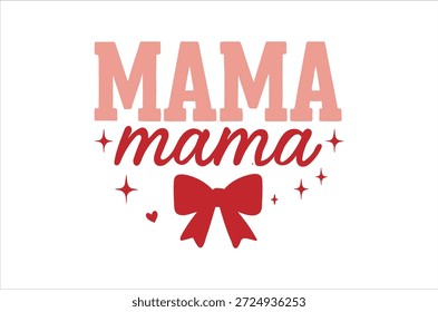 Ein lebendiges "Mama"-Design mit einem Bogen, funkelt und liebevoller Typografie.
