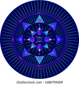 Vibrant Mandala - Blue and pink trippy psychedelic  Mandala