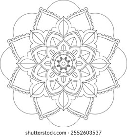 Vibrant mandala color book with simple, hand-drawn vector designs! Perfect for coloring, drawing, painting, and art lovers. Floral, geometric, symmetrical patterns for creativity and relaxation.