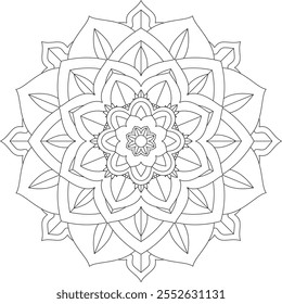 Livro de cores vibrante mandala com desenhos vetoriais simples, desenhados à mão! Perfeito para colorir básico, desenho, pintura, e amantes da arte. Padrões florais, geométricos e simétricos para criatividade e relaxamento.