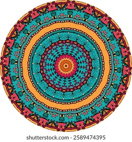 Vibrant Mandala Design with Intricate Floral Patterns and Eyes