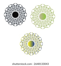 A vibrant mandala design in yellow and blue gradient tones, inspired by traditional henna and abstract geometric art. Ideal for branding, decoration, and design assets.