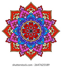 Vibrant mandala with intricate floral patterns, vector illustration of a decorative ornament, Vintage decorative elements. Oriental pattern, for decoration, wall art, carpet, bright color