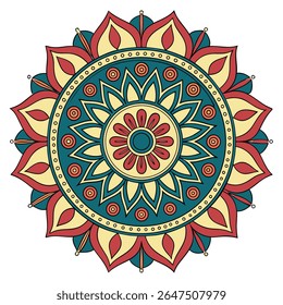 Vibrant mandala vector design with intricate geometric and floral patterns, ideal for spiritual, decorative, and wellness themes.