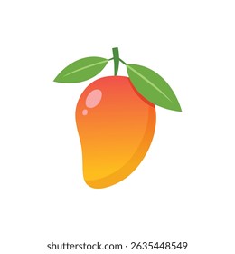 Vibrant Mango Illustration with Leaves, Colorful Tropical Fruit , Icon of Mango.