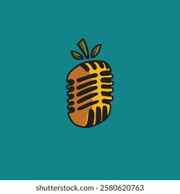 Vibrant mango-shaped microphone logo, blending creativity and communication. Perfect for radio, podcasts, and TV, symbolizing fresh, engaging content.