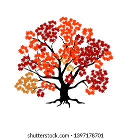 Vibrant Maple Tree Logo Illustration With Red And Orange Leaves Color