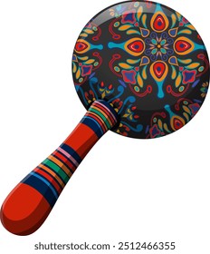 Vibrant maraca with intricate patterns and colors