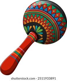 Vibrant maraca with traditional Mexican patterns