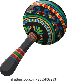 Vibrant maraca with traditional Mexican patterns