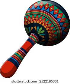 Vibrant maraca with traditional Mexican patterns