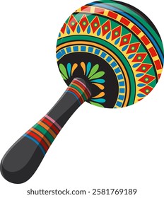 Vibrant maraca with traditional Mexican patterns