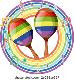 Vibrant maracas surrounded by colorful musical notes