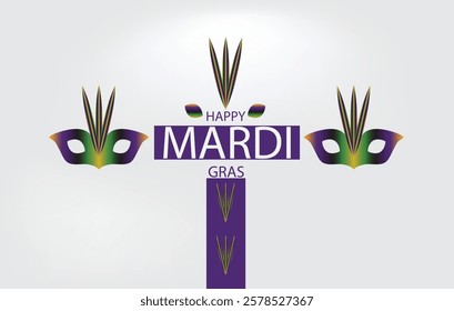 A vibrant Mardi Gras design featuring colorful masks