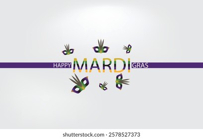 A vibrant Mardi Gras design featuring colorful masks