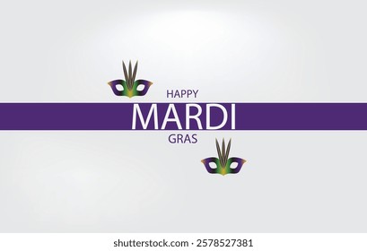 A vibrant Mardi Gras design featuring colorful masks