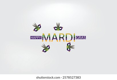 A vibrant Mardi Gras design featuring colorful masks