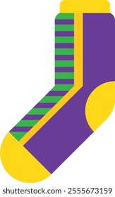 Vibrant mardi gras sock featuring traditional purple, green, and gold colors, embodying the lively spirit of the carnival celebration and adding flair to festive attire