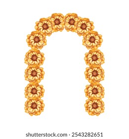 Vibrant marigold flower arch arrangement, ideal for Day of the Dead, ceremonies, and floral displays