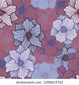 Lebhaftes, blühendes, endloses Design. Organische Bouquetschmuck. Ringelblume mit doodlen Blüten. Bildschirmhintergrund. Weidenblüte Sommer wiederholt Probe Schablonenmotiv.