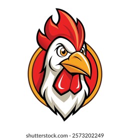 Vibrant Mascot Colored Rooster Head Logo Design
