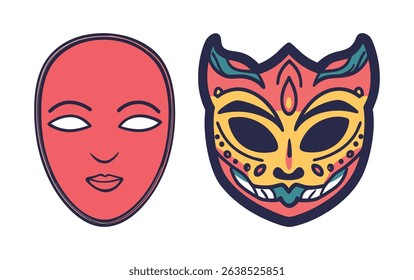 Vibrant Mask Designs Humanoid and Feline Faces for Art Costume and Decoration