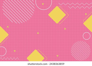 Vibrant Memphis wallpaper vector illustration, featuring a modern twist on retro aesthetics. With a captivating blend of pink, white, and yellow hues
